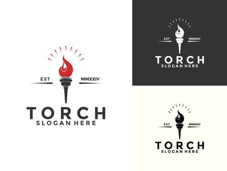 Torch logo design vector illustration, Torch with burning fire in flat designのイラスト素材