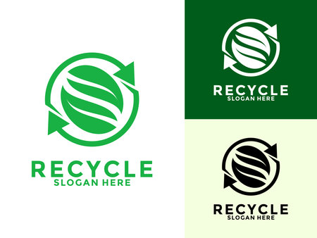 Circle recycle with green leaf, recycling ecology logo, eco and save planet logo vector templateのイラスト素材
