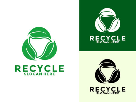 recycle with green leaf, recycling ecology logo, eco and save planet logo vector templateのイラスト素材
