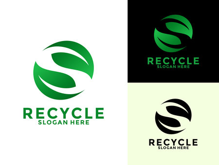 Letter S with Recycle and green leaf, recycling ecology logo, eco and save planet logo vector templateのイラスト素材