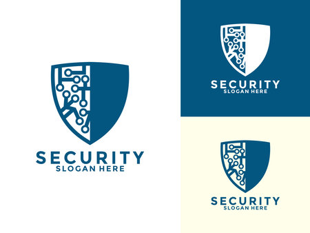 Tech Secure and Protection Logo Vector Template, Tech Cyber Security Shield logo design with modern conceptのイラスト素材