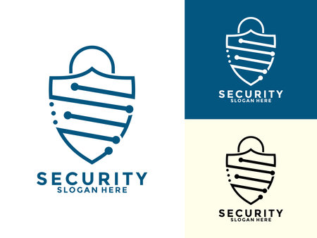 Tech Secure and Protection Logo Vector Template, Tech Cyber Security Shield logo design with modern conceptのイラスト素材