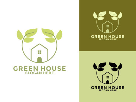 Green House Line Style Logo Design Vector, Tree House business logo vector templateのイラスト素材