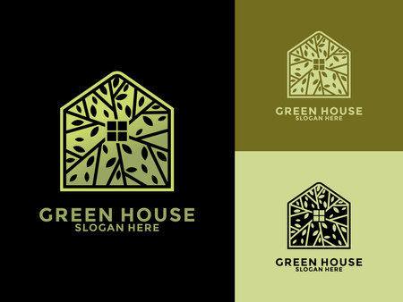 Green House Line Style Logo Design Vector, Tree House business logo vector templateのイラスト素材