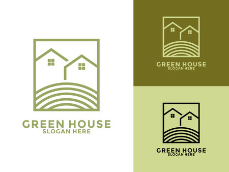 Green House Line Style Logo Design Vector, Tree House business logo vector templateのイラスト素材
