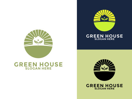 Green House Logo Vector Template, Circle, Leaf with Home logo designのイラスト素材