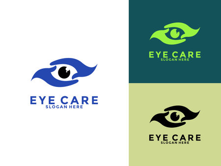 Creative Care Eye Concept Logo Design Template, modern Eye Vision Logo Design with hand care icon vectorのイラスト素材