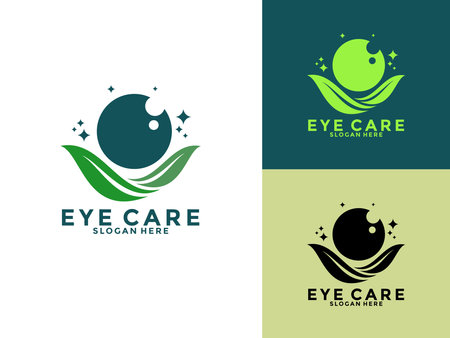 Creative Care Eye Concept Logo Design Template, modern Eye Vision Logo Design with leaf icon vectorのイラスト素材
