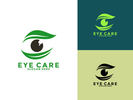 Creative Care Eye Concept Logo Design Template, modern Eye Vision Logo Design with leaf icon vectorのイラスト素材
