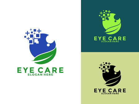 Creative Care Eye Concept Logo Design Template, modern Eye Vision Logo Design with leaf icon vectorのイラスト素材