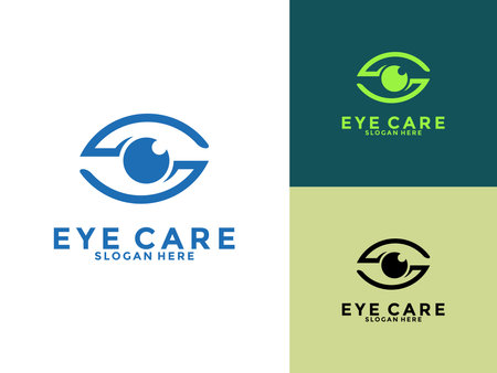 Creative Care Eye Concept Logo Design Template, modern Eye Vision Logo Design with hand care icon vectorのイラスト素材