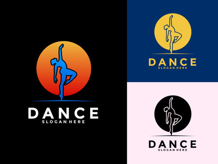 Creative Female Dance art with Sunset vector logo icon, Dancer logo design template, dancing woman vector illustrationのイラスト素材