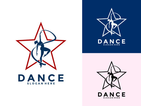 Creative Female Dance art with Star vector logo icon, Dancer logo design template, dancing woman vector illustrationのイラスト素材