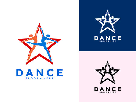 Creative Female Dance art with Star vector logo icon, Dancer logo design template, dancing woman vector illustrationのイラスト素材