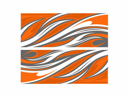 Abstract dynamic racing livery decal graphic vector features aggressive flowing lines in orange, gray, and white, perfect for vehicle wraps, vinyl customization, and motorsport branding projects.のイラスト素材