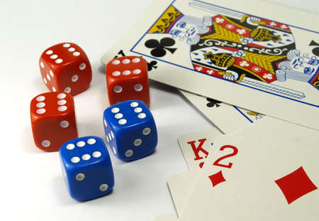 dice and poker cards on a white backgroundのeditorial素材