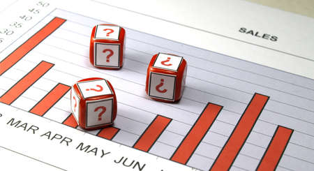 sales graph and dices withh question simbolの写真素材