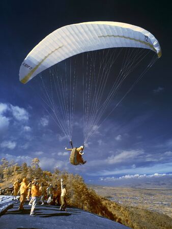 paragliding on actionの写真素材