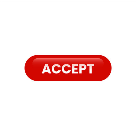 Red web button with text ACCEPT on white background. Vector illustrationのイラスト素材