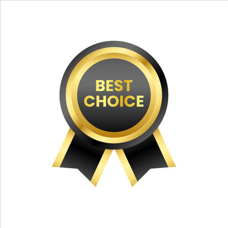 Best choice golden label with black ribbon isolated on white background. Vector illustration.のイラスト素材