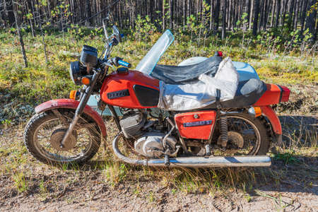 Shenkurskiy district, Arkhangelsk region, Russia - September 23, 2020: Soviet motorcycle Izh Jupiter 5のeditorial素材