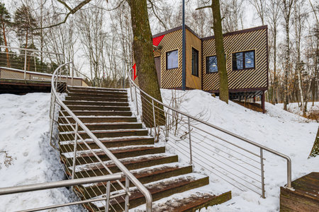 Balashikha, Russia - February 1, 2023: Pekhorka park. boat stationのeditorial素材