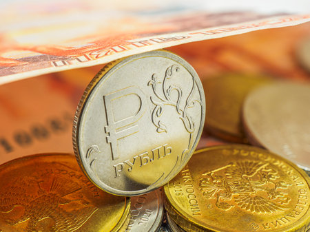 Coins of the Russian ruble. Ruble symbol.の写真素材