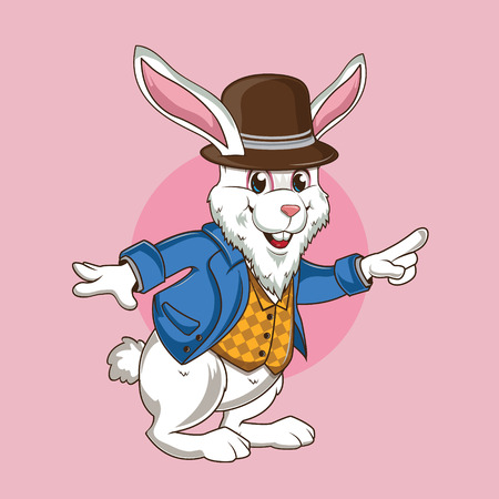 cute rabbit with a cute brown hatのイラスト素材