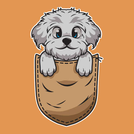 Cute cartoon dog in a pocketのイラスト素材