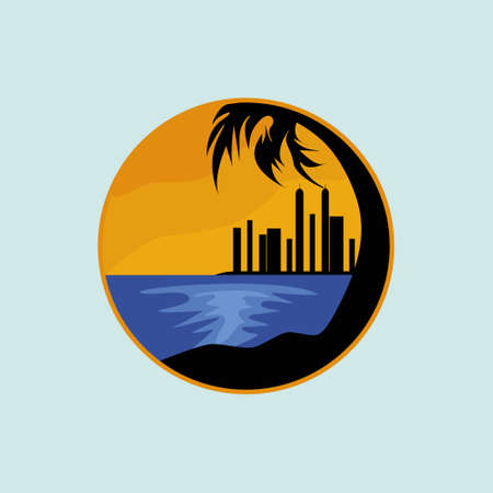 beach vector with a silhouette themeのイラスト素材