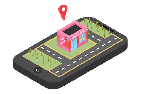Modern Isometric Mobile GPS navigation,View a map on the mobile phone.  Suitable for Diagrams, Info graphics, Game Asset, And Other Graphic Related Assetのイラスト素材
