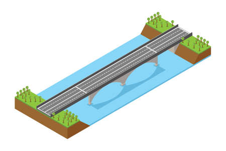 Modern Isometric illustration of the concept of bridge traffic, vector illustration. Suitable for Diagrams, Infographics, Book Illustration, Game Asset, And Other Graphic Related Assetsのイラスト素材