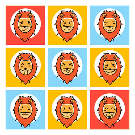 flat emotion face stickers illustration, vector illustrationのイラスト素材