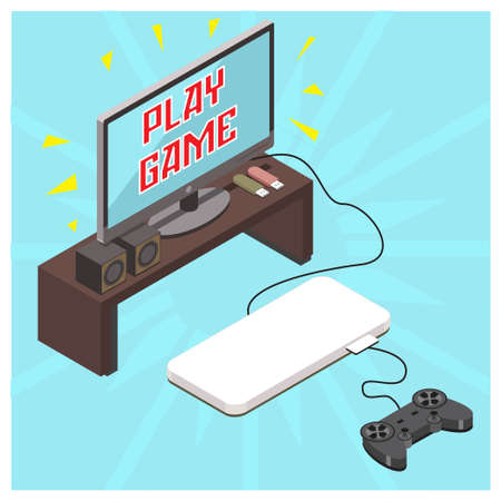 Isometric illustration of playing games with console, vector illustration vector illustration Suitable for Diagrams, Infographics, Book Illustration, Game Asset, And Other Graphic Related Assetsのイラスト素材