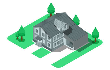 Modern Luxury Isometric Green Eco Friendly House With Solar Panel, Suitable for Diagrams, Infographics, Illustration, And Other Graphic Related Assetsのイラスト素材