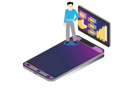 Isometric illustration online learning with video teleconference, vector illustration - Vectorのイラスト素材