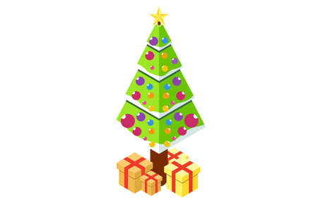 isometric illustration Christmas celebration with family, vector illustration - Vectorのイラスト素材