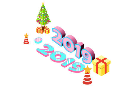 isometric flat design illustration happy new year, vector illustration - Vectorのイラスト素材