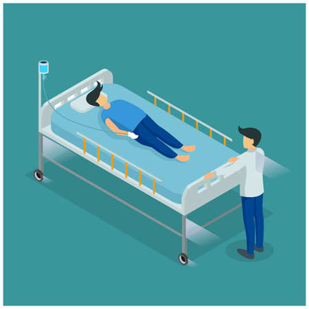 Isometric illustration Clinic High-tech Medical Assistance Rapid Diagnosis Therapy Doctor Drug Medicine Infographics. 3D Isometric Doctor Flat Health Nurse regulates Visit of Vector Illustrationのイラスト素材
