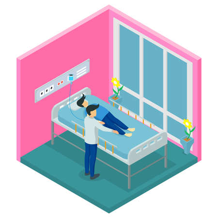 Isometric adolescents assisted with living isometry composition facilities that provide care for occupant vector illustrations - Vectorのイラスト素材