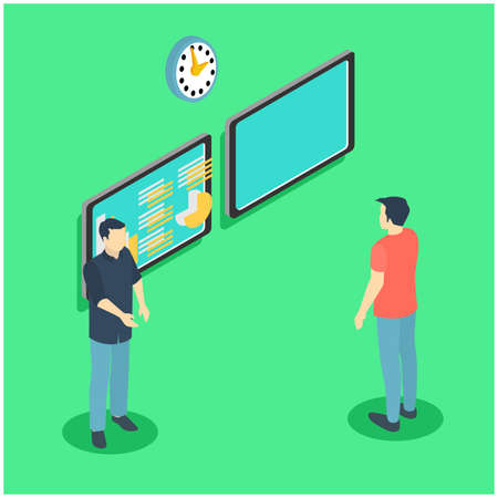 Isometric coaching characters set with learning education training teaching processes conference seminar isolated vector illustration - Vectorのイラスト素材