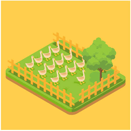 Agricultural compositions isometric set with farm buildings and vehicles livestock and fishing cultivated lands isolated vector illustrationのイラスト素材