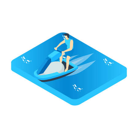 Isometric Vacation icon. Summer vacation. Turquoise sea, deckchairs, white sand and palms, sun, very beautiful nature. two beach lounge chairs under tent on beachのイラスト素材