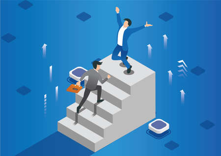 Businessman Walking up Stairs to Goal, Business Concept Simple Vector of Overcome Obstacles to Success. - Vector illustrationのイラスト素材