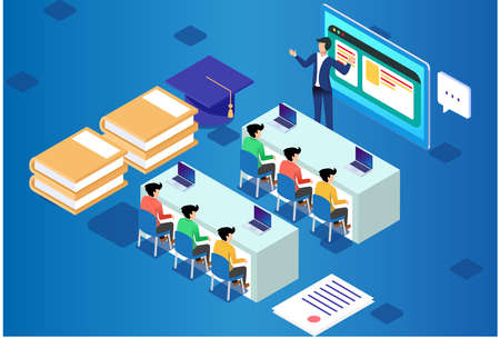 Isometric Modern Smart E-Learning Technology Illustration, Suitable for Diagrams, Infographics, Book Illustration, Game Asset, And Other Graphic Related Assets in isolated white background - Vectorのイラスト素材