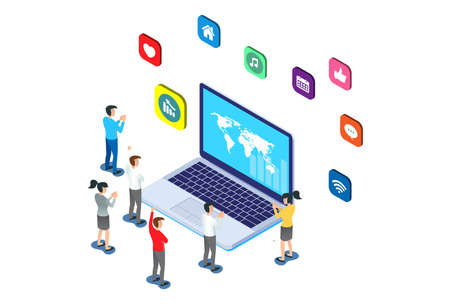 Modern Isometric Social Media Marketing Illustration, Suitable for Diagrams, Infographics, Book...