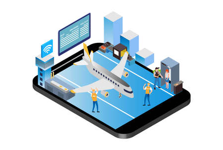 Modern Isometric Smart Airport Illustration, Suitable for Diagrams, Infographics, Book Illustration,...