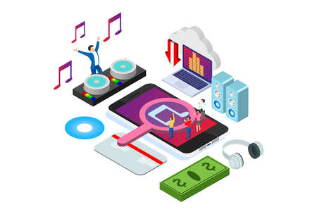 Modern Isometric Cloud Online Music Player Entertainment Illustration in White Isolated Background...