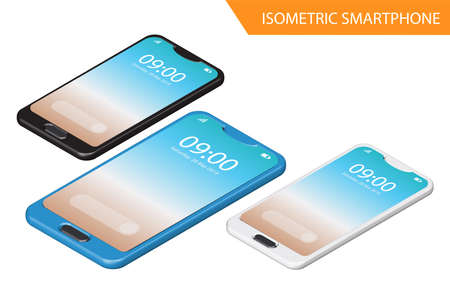 Modern Isometric Mockup Phone Illustration With Gradient, Suitable for Diagrams, Infographics, Game Asset, And Other Graphic Related Assetsのイラスト素材