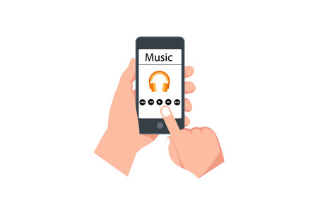 illustration of a modern Smartphone with any Music Playlist. Camera viewfinder user interface. Screen focus in recording time. Gallery, HDR, quality, image stabilization icons, UI. Vector illustrationのイラスト素材
